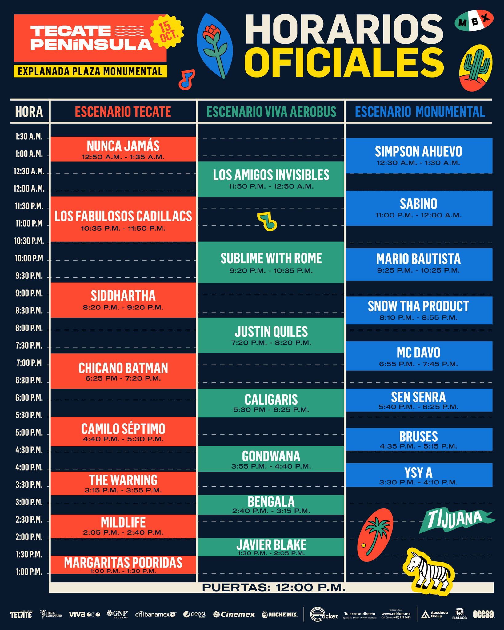 Tecate Pen&iacute;nsula- Horarios LineUp